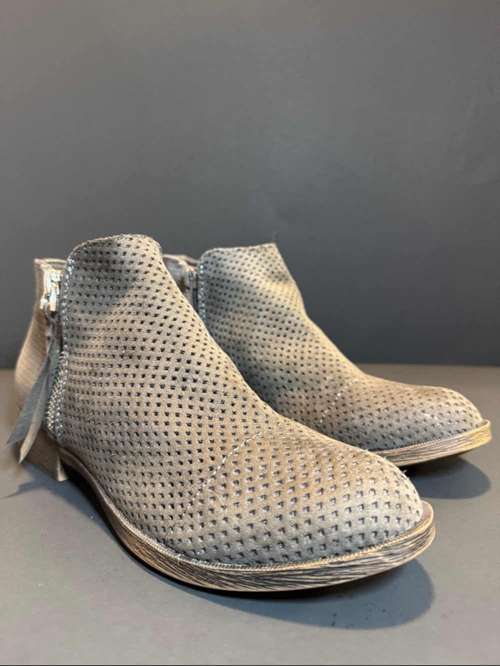 Dolce Vita Gray Perforated Suede Ankle Booties